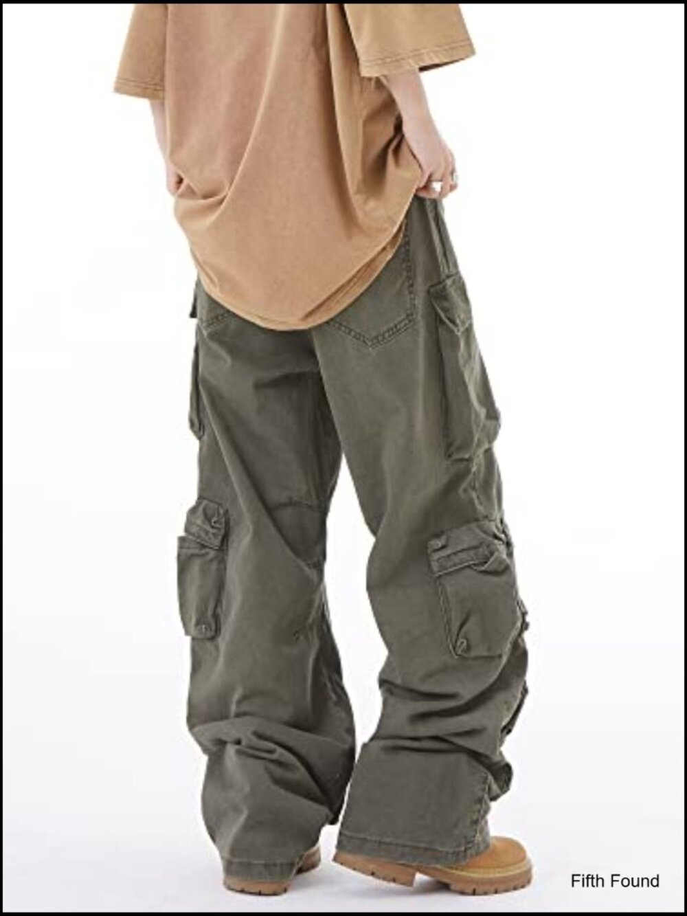 Wide Leg Cargo Pants Relaxed Fit Cotton Blend Multi-Pocket Streetwear - Picture 5 of 6